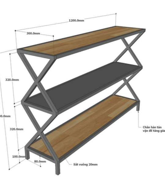 Kệ 3 tầng khung sắt gỗ