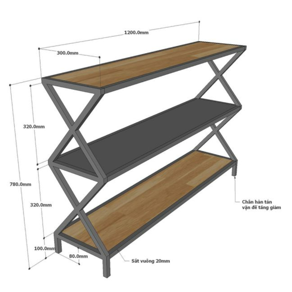 Kệ 3 tầng khung sắt gỗ